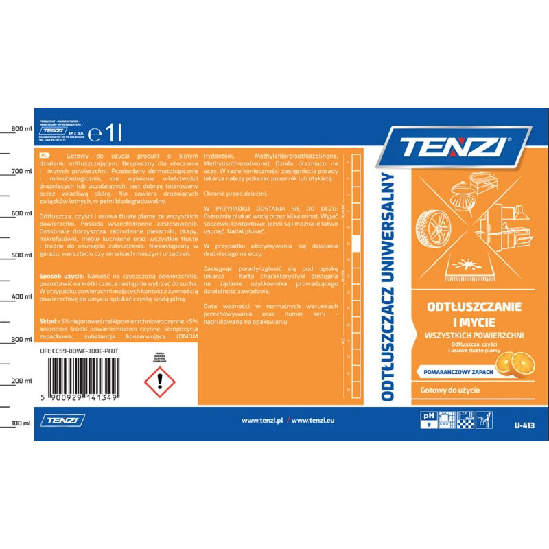 Uniwersalny preparat do usuwania tłuszczu TENZI, zapach pomarańczy, 1l