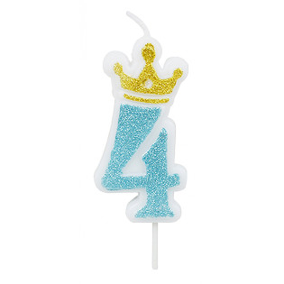 Świeczka PARTY GO, cyfra 4, 6,8cm, niebieska