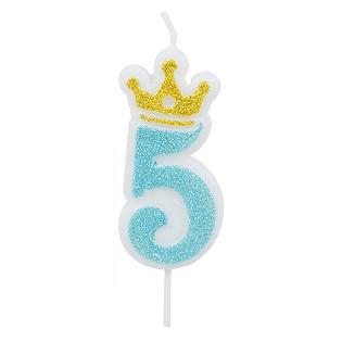 Świeczka PARTY GO, cyfra 5, 6,8cm, niebieska