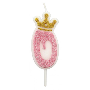 Świeczka PARTY GO, cyfra 0, 6,8cm, różowa