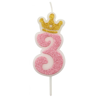 Świeczka PARTY GO, cyfra 3, 6,8cm, różowa