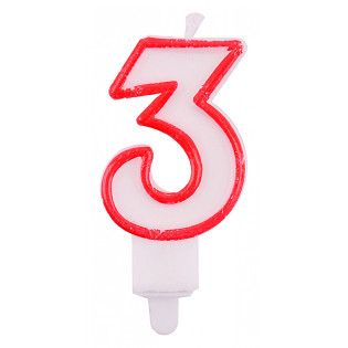 Świeczka PARTY GO, cyfra 3, 9cm, biało-czerwona