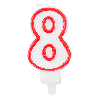 Świeczka PARTY GO, cyfra 8, 9cm, biało-czerwona