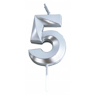 Świeczka PARTY GO, cyfra 5, 4,8cm, srebrna