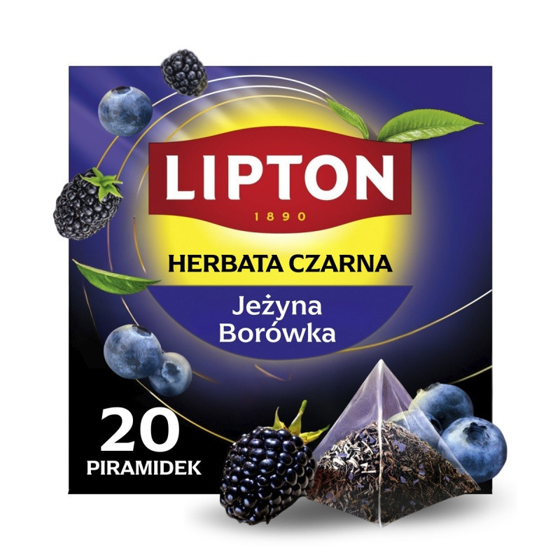 Herbata LIPTON czarna, jeżyna i borówka, 20 piramidek