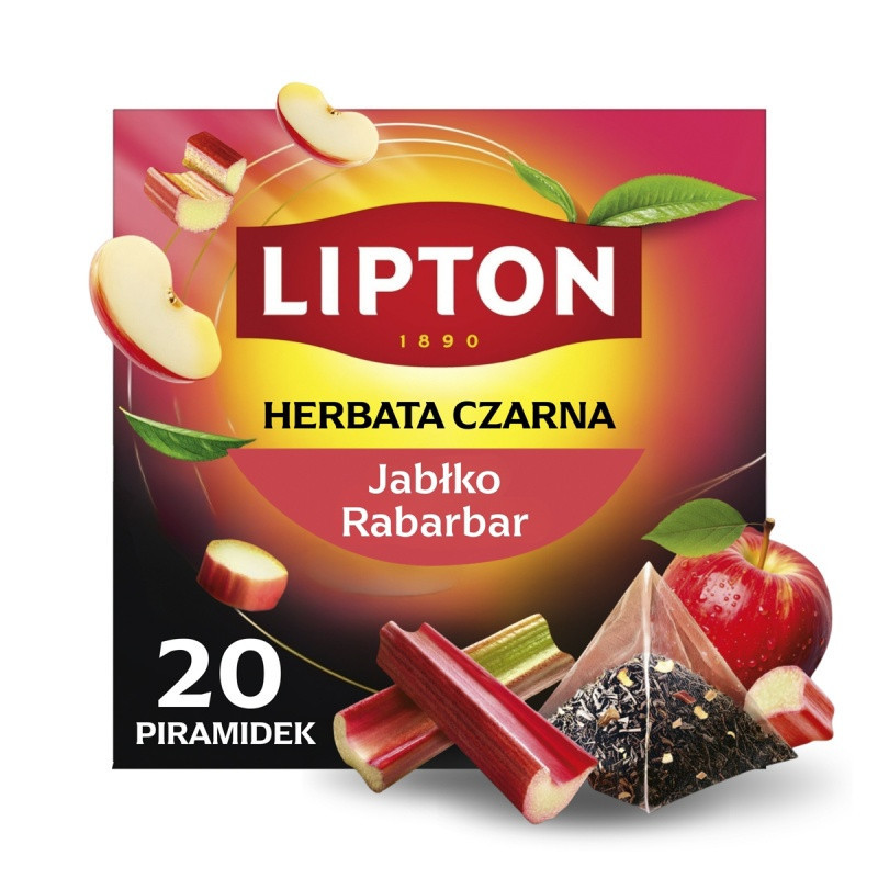 Herbata LIPTON czarna, jabłko i rabarbar, 20 piramidek