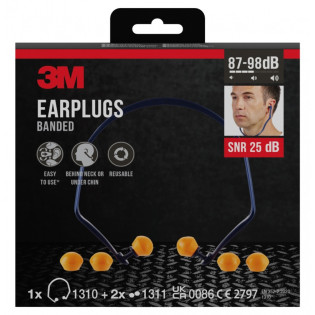 Opaska z zatyczkami do uszu 3M (1310C1), + 2 pary wymiennych wkładek, niebiesko-pomarańczowa