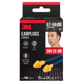 Zatyczki do uszu na sznurku 3M (1271C1), 1 para + etui, pomarańczowo-niebieskie