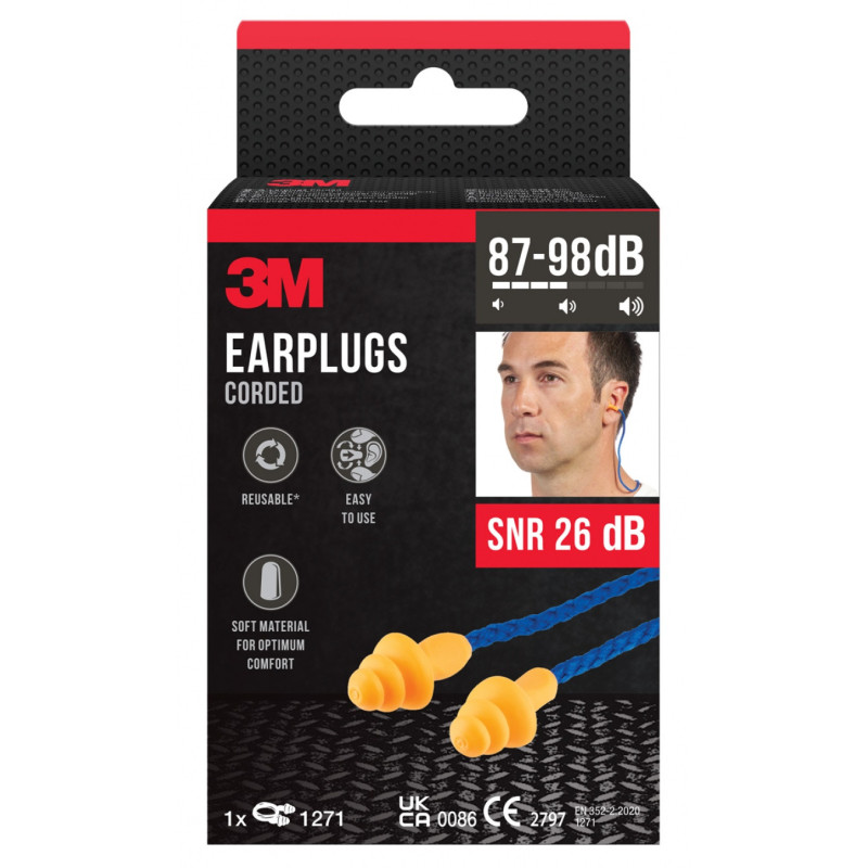 Zatyczki do uszu na sznurku 3M (1271C1), 1 para + etui, pomarańczowo-niebieskie