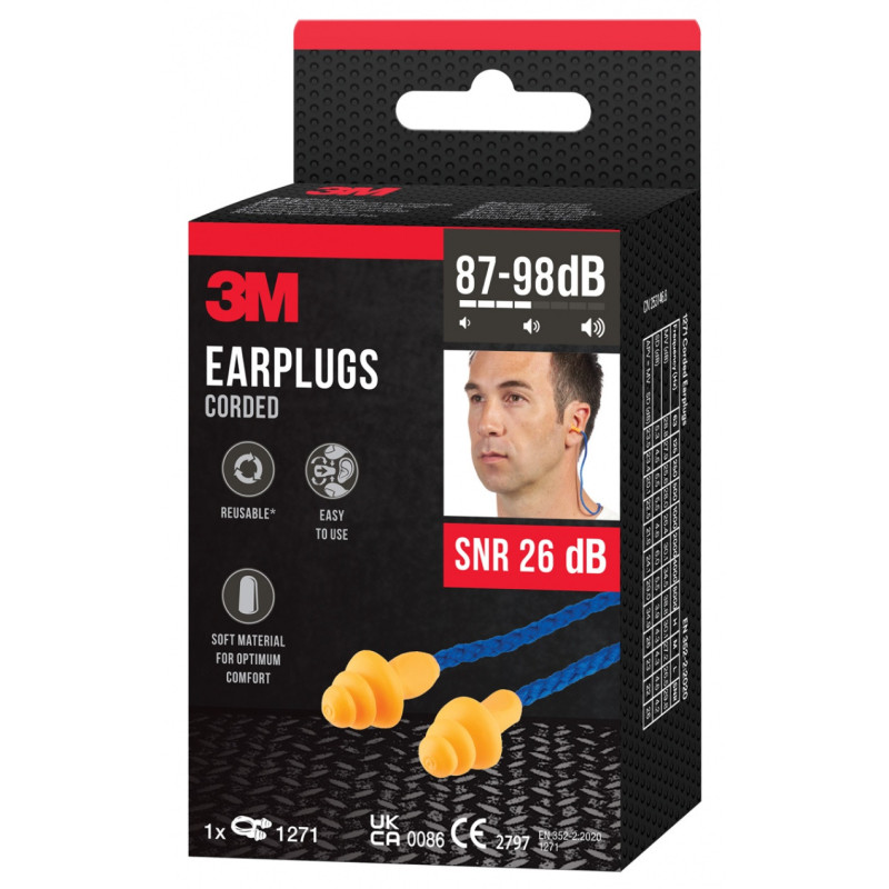 Zatyczki do uszu na sznurku 3M (1271C1), 1 para + etui, pomarańczowo-niebieskie