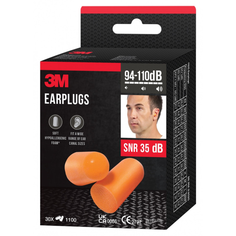 Zatyczki do uszu 3M (1100), stożkowe, 30 par, pomarańczowe