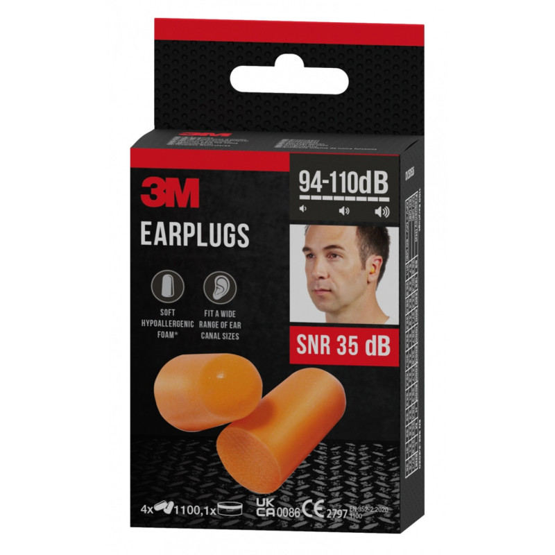 Zatyczki do uszu 3M (1100C4), stożkowe, 4 pary + etui, pomarańczowe