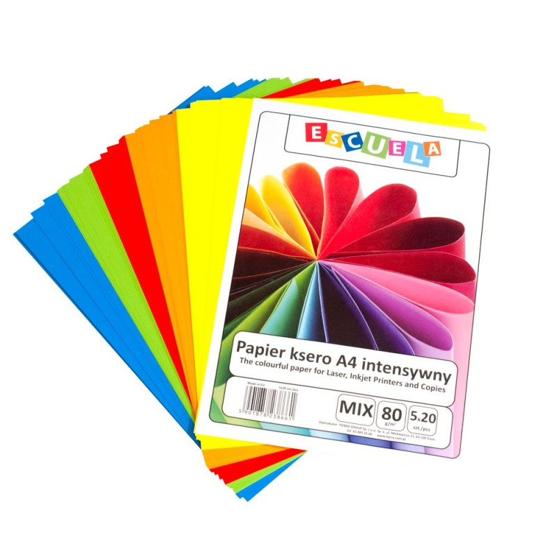 PAPIER KSERO KOLOR A4 MIX INTENS 100ARK 80G  5 KOL