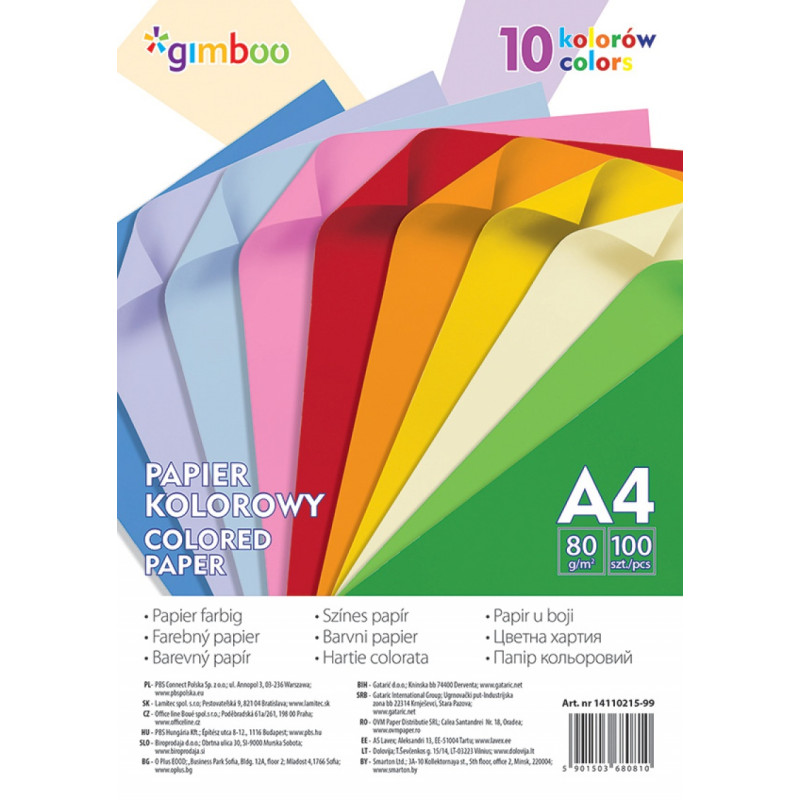 PAPIER KSERO KOLOR A4 MIX INTEN. 100ARK 80G 10 KOL