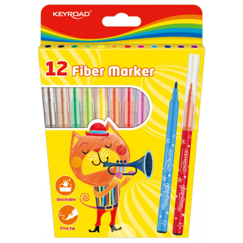 FLAMASTRY KEYROAD 12 KOLORÓW FIBER MARKER