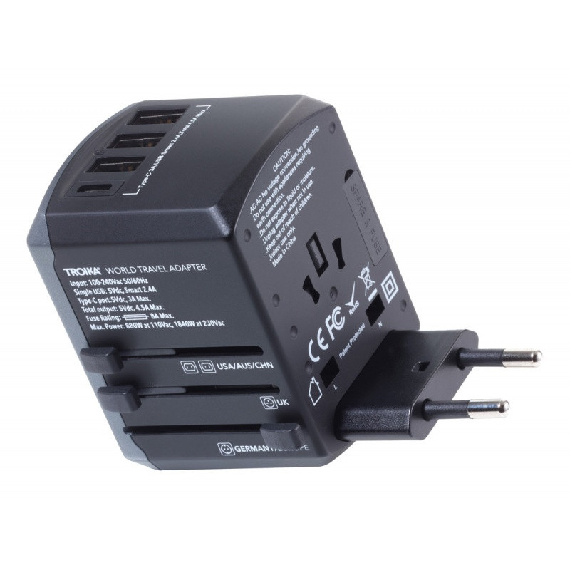 Adapter podróżny TROIKA World Travel, czarny