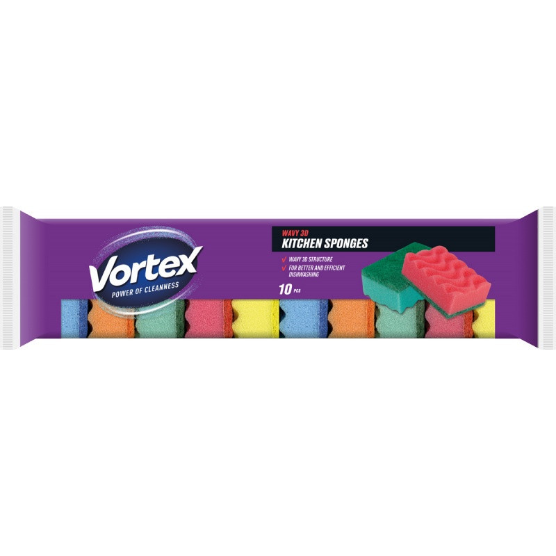 Gąbka kuchenna VORTEX, 3D Wave, 10 szt., mix kolor
