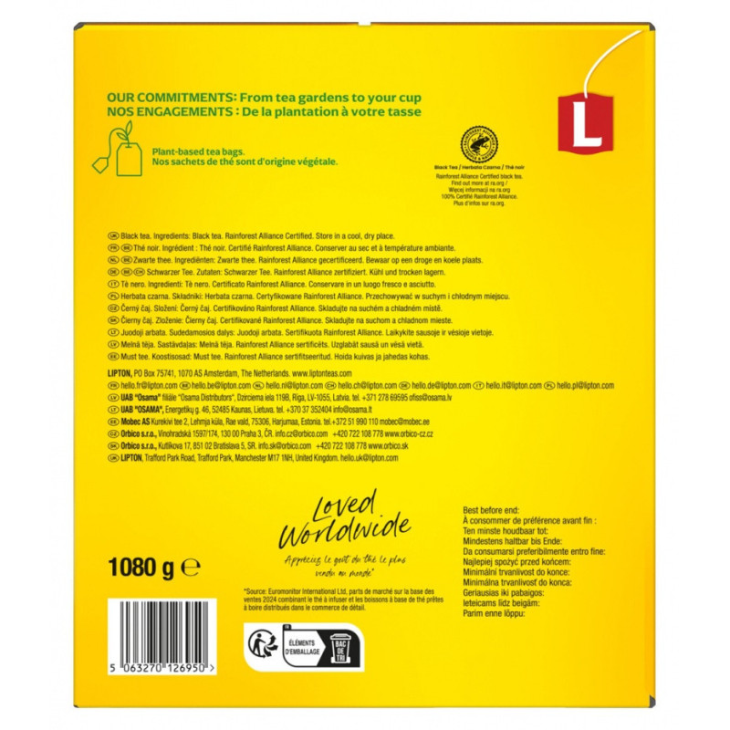 Herbata LIPTON czarna, Yellow Label, 600 kopert