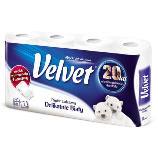 PAPIER TOALETOWY  8 ROLEK BIAŁY VELVET DELIKATNY 3
