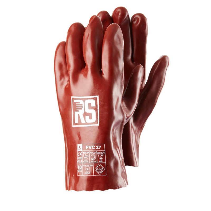 Rękawice chemiczne RS PVC, 27 cm, rozm. 10, czerwo