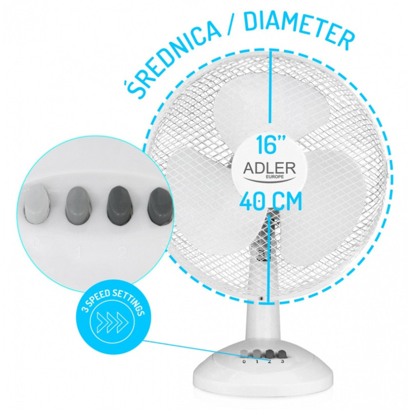 Wentylator ADLER AD 7304, biurkowy, śr. 40cm, 90W,