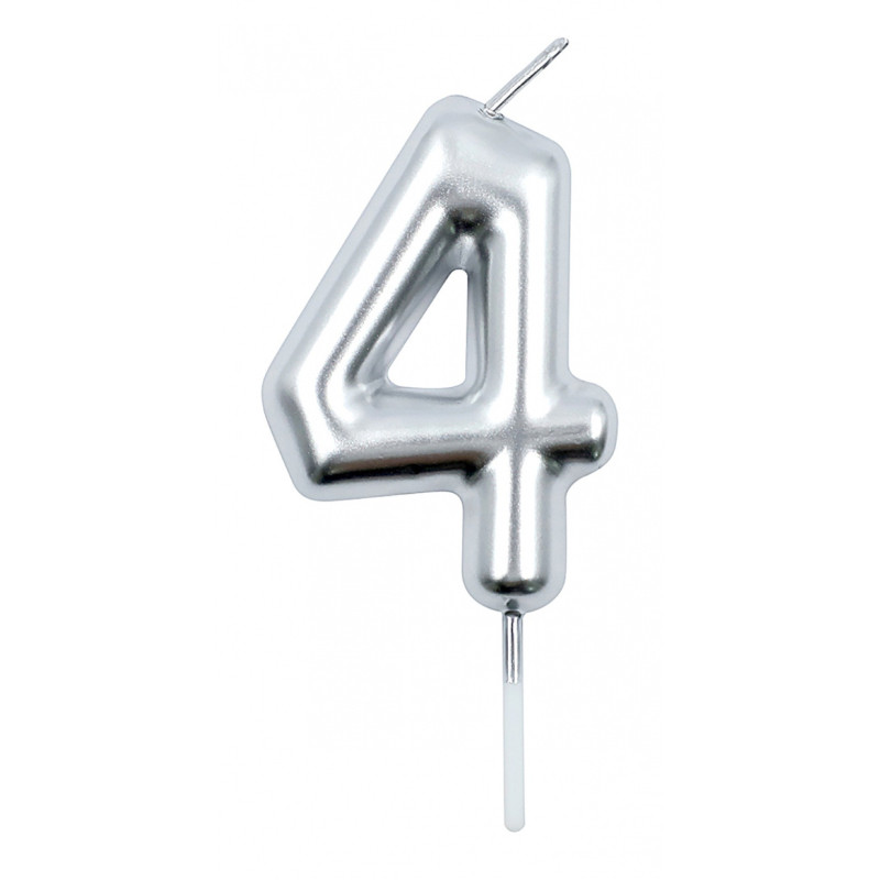 Świeczka PARTY GO, cyfra 4, 6cm, srebrna