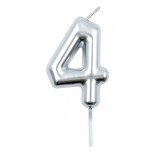 Świeczka PARTY GO, cyfra 4, 6cm, srebrna