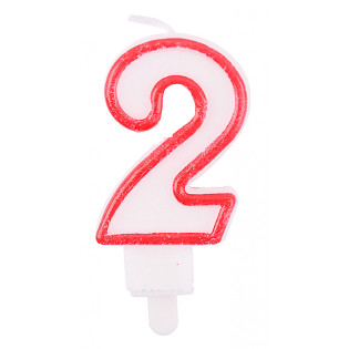 Świeczka PARTY GO, cyfra 2, 9cm, biało-czerwona