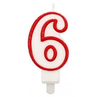 Świeczka PARTY GO, cyfra 6, 9cm, biało-czerwona