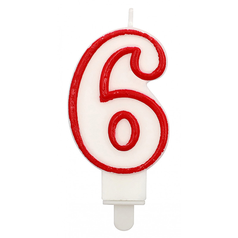 Świeczka PARTY GO, cyfra 6, 9cm, biało-czerwona