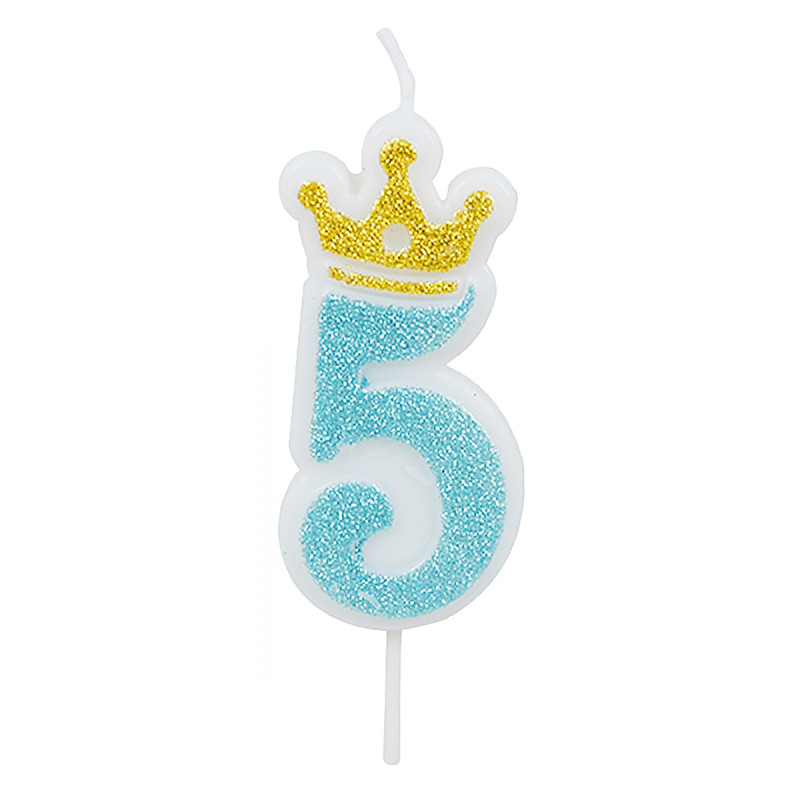 Świeczka PARTY GO, cyfra 5, 6,8cm, niebieska