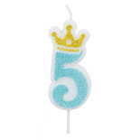Świeczka PARTY GO, cyfra 5, 6,8cm, niebieska