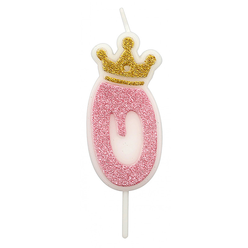 Świeczka PARTY GO, cyfra 0, 6,8cm, różowa