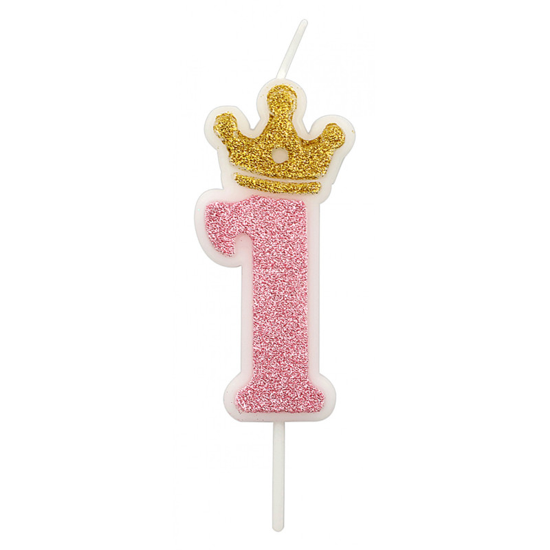 Świeczka PARTY GO, cyfra 1, 6,8cm, różowa