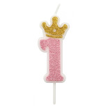 Świeczka PARTY GO, cyfra 1, 6,8cm, różowa