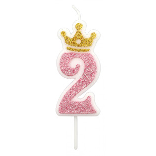 Świeczka PARTY GO, cyfra 2, 6,8cm, różowa