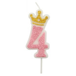 Świeczka PARTY GO, cyfra 4, 6,8cm, różowa