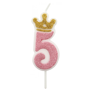 Świeczka PARTY GO, cyfra 5, 6,8cm, różowa