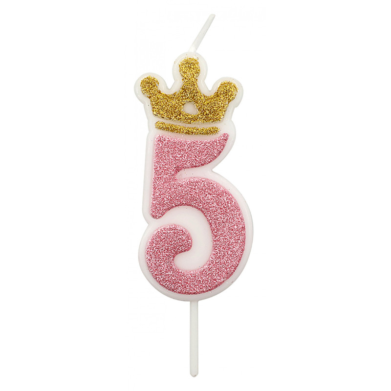 Świeczka PARTY GO, cyfra 5, 6,8cm, różowa