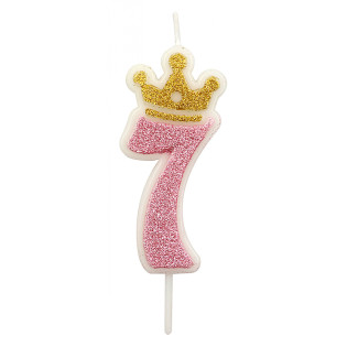 Świeczka PARTY GO, cyfra 7, 6,8cm, różowa