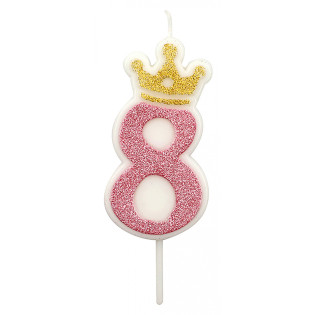 Świeczka PARTY GO, cyfra 8, 6,8cm, różowa
