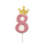 Świeczka PARTY GO, cyfra 8, 6,8cm, różowa