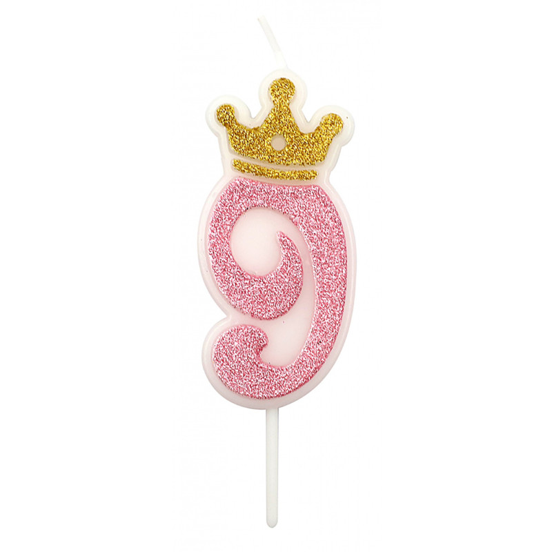 Świeczka PARTY GO, cyfra 9, 6,8cm, różowa