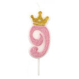 Świeczka PARTY GO, cyfra 9, 6,8cm, różowa