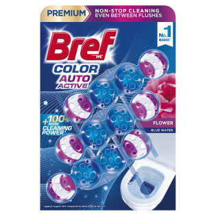 Kulki myjąco-zapachowe do toalet BREF Color Auto Active Flower, barwiące, 3x50g