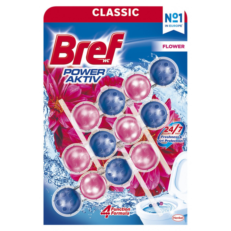 Kulki myjąco-zapachowe do toalet BREF Power Aktiv Flower, 3x50g