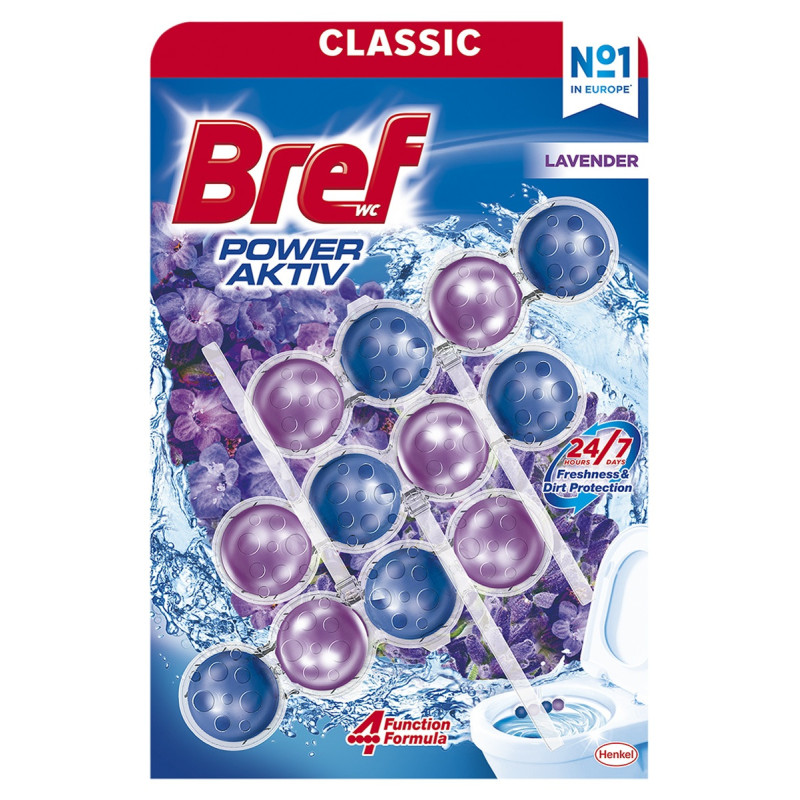 Kulki myjąco-zapachowe do toalet BREF Power Aktiv Lavender, 3x50g