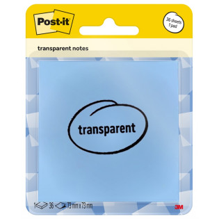 Przezroczyste karteczki samoprzylepne POST-IT Transparent Notes (600-1TRSPB), 73x73mm, 36 kart., pastelowe niebieskie