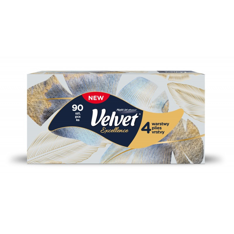 Chusteczki kosmetyczne VELVET Excellence, 4-warstwowe, 90 listków, białe