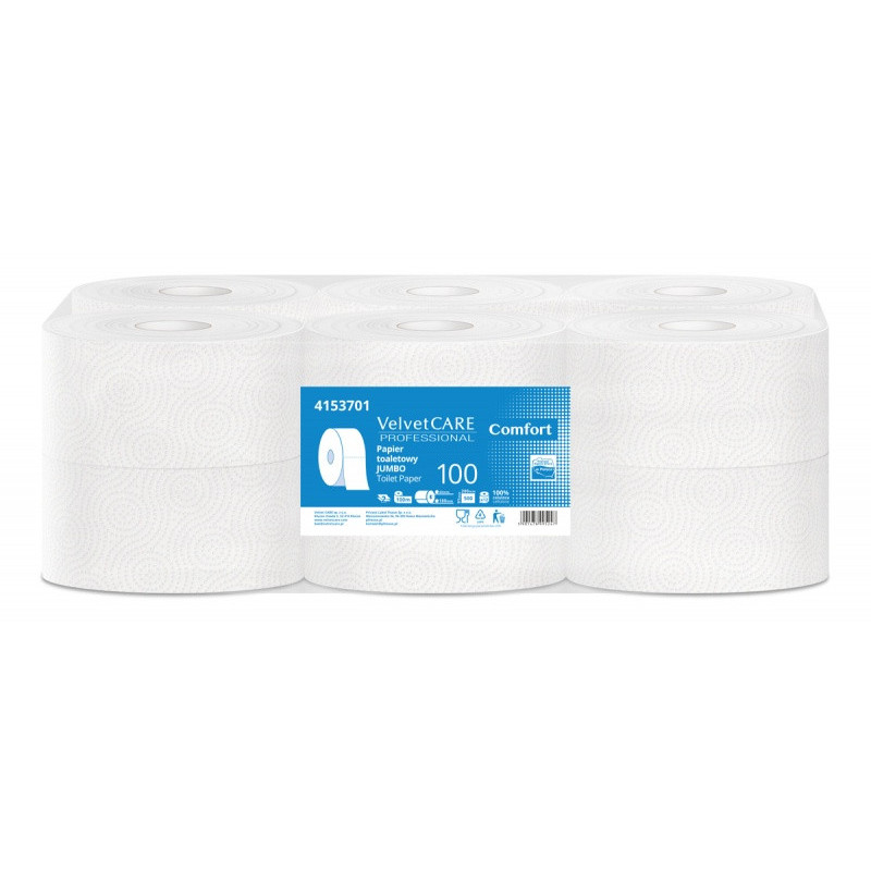 Papier toaletowy celulozowy VELVET Professional Jumbo, 2-warstwowy, 500 listków, 100m, 12szt., biały